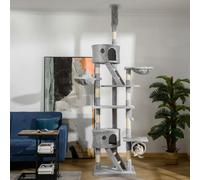 PawHut 240-260cm Floor to Ceiling Cat Tree with Scratching Posts - Light Grey