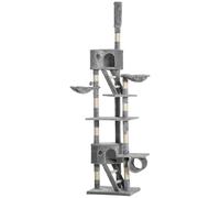 PawHut 240-260cm Floor to Ceiling Cat Tree with Scratching Posts - Light Grey