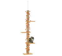 PawHut 202-242cm Height Adjustable Floor to Ceiling Cat Tree for Cats with Sisal Scratching Post, 3- Tier Cat Tower Aosom UK