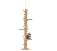 PawHut 202-242cm Height Adjustable Floor to Ceiling Cat Tree for Cats with Sisal Scratching Post, 3- Tier Cat Tower Aosom UK