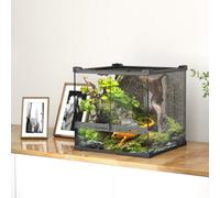 Pawhut 24L Glass Terrarium, Reptile Vivarium With Stone Background, Black