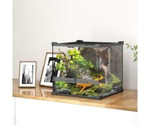 Pawhut 24L Glass Terrarium, Reptile Vivarium With Stone Background, Black