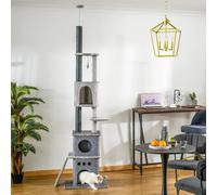 PawHut 255cm Floor To Ceiling Cat Tree for Indoor Cats Climber Scratching Post Adjustable Height Play Tower Removable Cover Grey