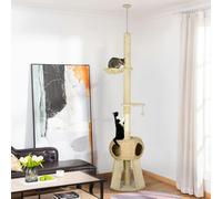 PawHut 255cm Cat Tree Tower w/Scratching Post, Cat House, Ball, Platform, Beige
