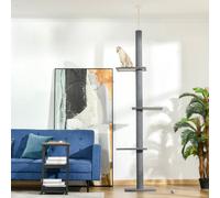 PawHut 260cm Floor To Ceiling Cat Tree Activity Center w/3 Perches Kitten Grey