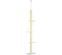 PawHut 260cm Floor to Ceiling Cat Tree Height Adjustable Anti-slip Yellow | Kitten Tower, Anti-slip Kit, Multi-Layer Activity Centre, Fish-shaped Perches, Scratching Post, Ball Toy