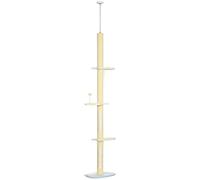 PawHut 260cm Floor to Ceiling Cat Tree, Height Adjustable Kitten Tower with Anti-slip Kit, Multi-Layer Activity Centre w/Fish-shaped Perches Scratching Post Ball Toy - Yellow