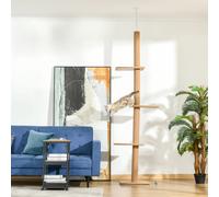 PawHut 260cm Floor To Ceiling Cat Tree w/ 3 Perches Flannel Upholstery Kitten Brown