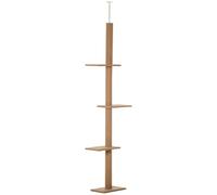 PawHut 260cm Floor To Ceiling Cat Tree w/Three Platforms, Brown | Activity Centre for Indoor Cats