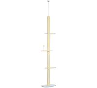 PawHut 260cm Height Adjustable Floor-To-Ceiling Cat Tree w/Anti-Slip Kit - Yello