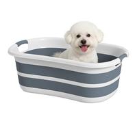PawHut 27L Collapsible Dog Bath Tub for Small Dogs & Cats, Portable Pet Bath Tub with Drainage Hole, Space Saving Foldable Puppy Bathtub for Indoor & Outdoor, Grey