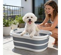 PawHut 27L Collapsible Dog Bath Tub for Small Dogs & Cats, Portable Pet Bath Tub with Drainage Hole, Space Saving Foldable Puppy Bathtub for Indoor & Outdoor, Grey