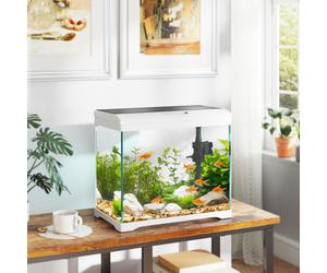 PawHut 27L Glass Fish Tank with Filter System, LED Light, Water Pump, White