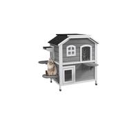 PawHut 2floor Wooden Cat House Elevated Cat Cave Pet Shelter Asphalt Eave Grey