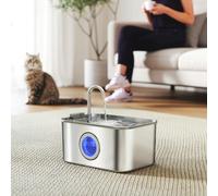 PawHut 3.2L Cat Water Fountain for Drinking Stainless Steel Ultra-Silent, Silver