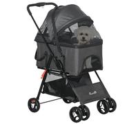 PawHut 3 in 1 Dog Stroller, Foldable Pet Buggy Stroller, 4 Wheels, Carry Basket with Removable Handle, Cushion, Adjustable Canopy, Oxford Fabric, Grey