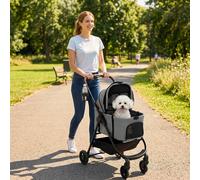 Pawhut Dog Stroller, 3 in 1 Foldable Pet Stroller for Small Puppy Cat with Detachable Travel Carrier, 4 Wheels Dog Pram with Storage Basket, Seat Leashes, Mesh Window, Grey