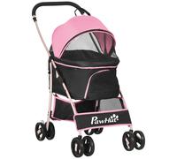 PawHut 3 In 1 Pet Stroller, Detachable Dog Cat Travel Carriage - Pink - Steel, Oxford Fabric - 1