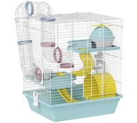 PawHut 3-Level Hamster Cage with Exercise Wheel, Water Bottle, Food Bowl, for Dwarf Hamsters, 34.5 x 27.5 x 41 cm, Blue