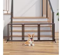 PawHut 3 Panel Pet Gate Pine Frame Indoor Foldable Dog Barrier w/Supporting Foot