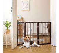 PawHut 3 Panel Stair Gate Foldable Dog Door Gate Indoor Free Standing Safety Gate Pet Barrier 76cm Height Brown