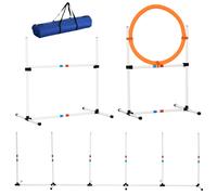 PawHut 3 Piece Pet Agility Training Equipment Dog Play Run Jump Obedience Training Set Adjustable (Pole + Hoop + Hurdle) | TJ Hughes