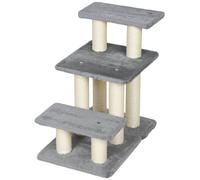 Pawhut 3 Step Adjustable Pet Stairs With 6 Sisal Scratching Posts, Grey