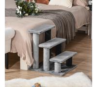 PawHut Pet Stairs with 3-Step Stair for Indoor Cats, Scratching Posts, Grey
