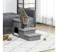PawHut 3-Step Dog Bed Steps with Cat House and Storage - Sofa Grey D06-172V70LG