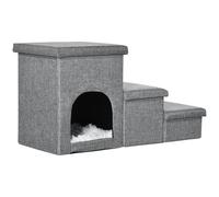 PawHut 3 Step Dog Steps for Bed w/ Cat House Storage Boxes for Sofa Grey | TJ Hughes