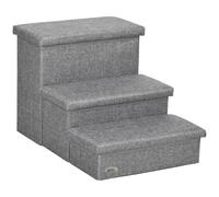 PawHut 3 Step Dog Steps, Pet Steps, Storage Boxes, Cat Stairs, Light Grey | Bed, Pet Ladder for Couch, Sofa