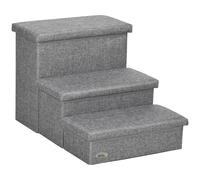 PawHut 3 Step Dog Steps with Storage Boxes, Cat Stairs for Bed Sofa, Light Grey