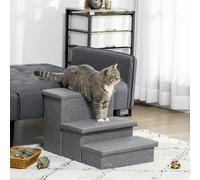 PawHut 3 Step Dog Steps with Storage Boxes, Cat Stairs for Bed Sofa, Light Grey