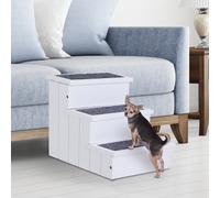 Pawhut 3 Step Wooden Dog Steps Pet Stairs Cat Ladder For Bed With Storage White