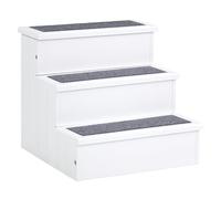 PawHut 3 Step Wooden Dog Steps Pet Stairs Cat Ladder for Bed with Storage White