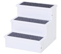 Pawhut 3 Step Wooden Dog Steps Pet Stairs For Dogs, Cat Ladder With Storage In White White