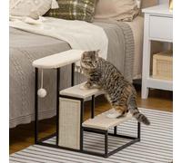 PawHut 3 Steps Dog Stairs, Pet Steps for Cat for Sofa and Bed with Sisal Scratching Board, Hanging Toy Ball, 47 x 45 x 47cm - Cream White Cream