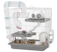 PawHut 3-Tier Hamster Cage, Gerbil Cage with Exercise Wheel, Tunnel, Water Bottle, Food Dish, Hut, Ramp, for Dwarf Hamsters, 45 x 30 x 45 cm, Grey