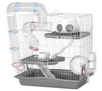 PawHut 3-Tier Hamster Cage with Exercise Wheels, Water Bottle, Food Dish, for Dwarf Hamsters, 45 x 30 x 45 cm, Grey