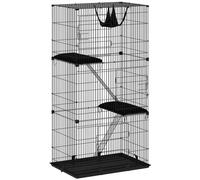 PawHut 3-Tier Large Cat Cage Indoor, Detachable Metal Wire Kennel with Hammock, Platforms, Tray and Cushions for 1-2 Kittens