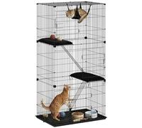 PawHut 3-Tier Large Cat Cage Indoor, Platforms, for 1-2 Kittens, Black