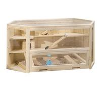 PawHut 3 Tier Wooden Hamster Cage Gerbil Play Centre w/Sliding Tray Ramps