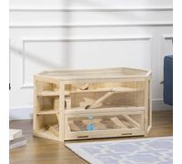 PawHut 3-Tier Wooden Hamster Cage & Gerbil Play Centre with Sliding Tray, Ramps - D51-082V00ND