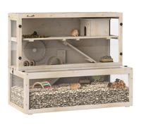 PawHut 3 Tier Wooden Hamster Cage w/Hut, Wheel, Ramps, 100x50x84cm Natural | Large Gerbil Cage, Small Animal Habitat with Removable Viewing Panels for Dwarf, Syrian, Mouse, Guinea Pig