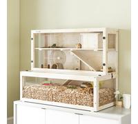 PawHut Wooden Hamster Cage, Large Gerbil Cage with Hut, Wheel, Ramps, 3 Tier Small Animal Habitat with Removable Viewing Panels, 100 x 50 x 84 cm, Natural Wood