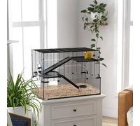 Pawhut 3 Tiers Hamster Cage Gerbil Cage Deep Glass Bottom For Syrian Hamster In Black Black