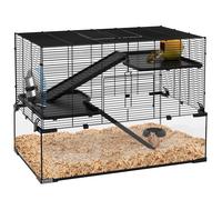 PawHut 3 Tiers Hamster Cage w/Deep Glass Bottom, Dish, Hut, 78.5 x 48.5 x 57cm