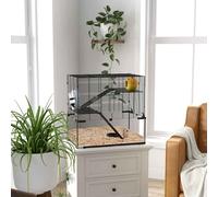 PawHut 3 Tiers Hamster Cage, Gerbil Cage with Deep Glass Bottom, Non-Slip Ramps, Platforms, Hut, Exercise Wheels, Water Bottle, Dish, for Syrian Hamster, Dwarf Hamster, 60 x 40 x 57cm Black