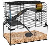 PawHut 3 Tiers Hamster Cage w/Deep Glass Bottom, Dish, Hut, 60 x 40 x 57cm