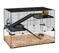 PawHut 3 Tiers Hamster Cage Hut for Dwarf Hamster 76.5 x 48.5 x 54.5cm | Gerbil Cage, Deep Glass Bottom, Non-Slip Ramps, Platforms, Exercise Wheels, Water Bottle, Dish, for Syrian
